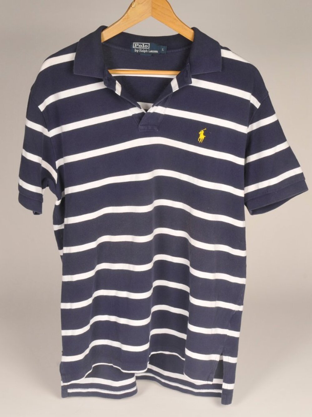 Polo RALPH LAUREN Navy Blue Striped Short Sleeve, Cotton Button Down, Shirt L